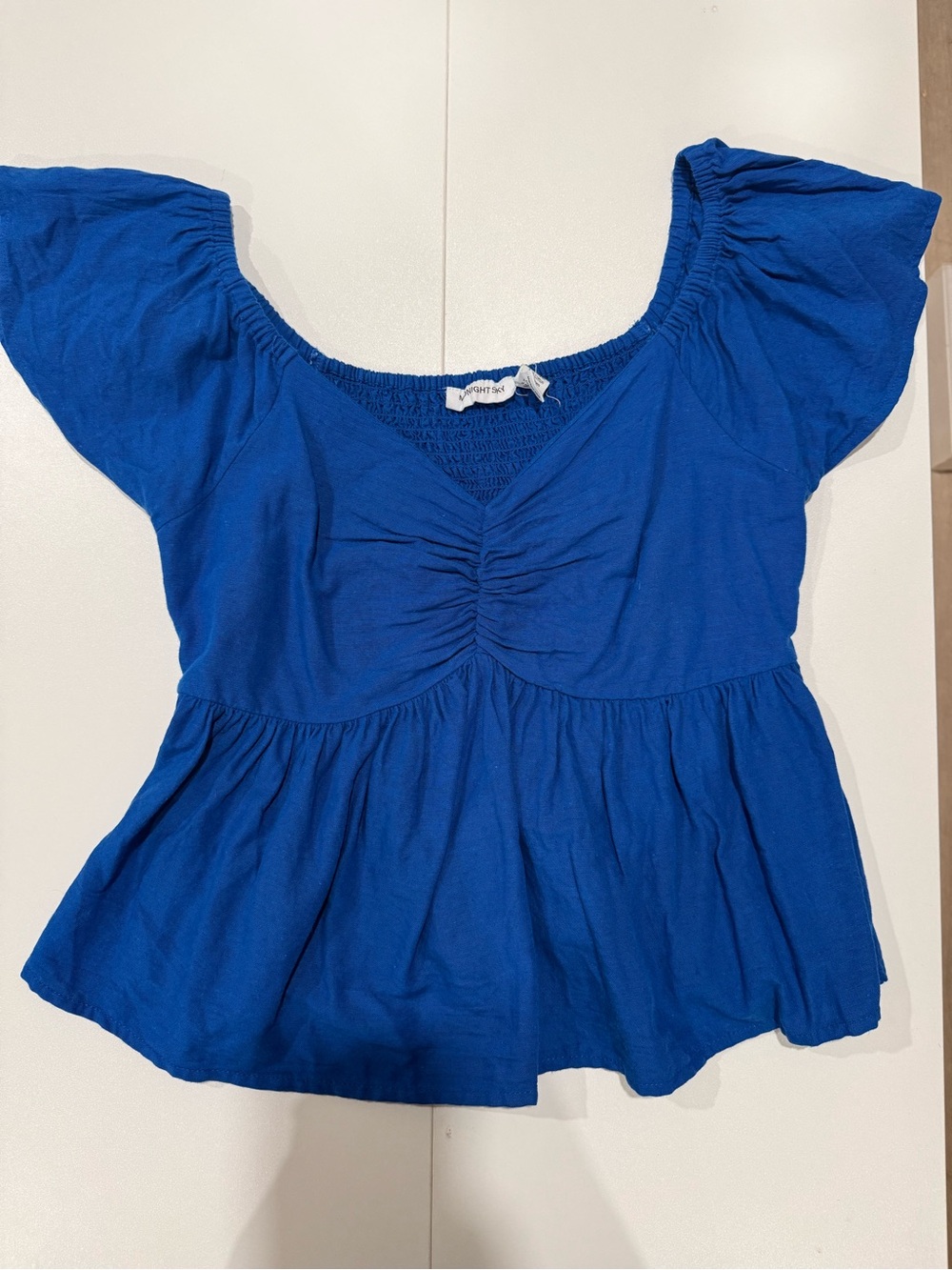 Royal Blue Ruched V-Neck Peplum Blouse